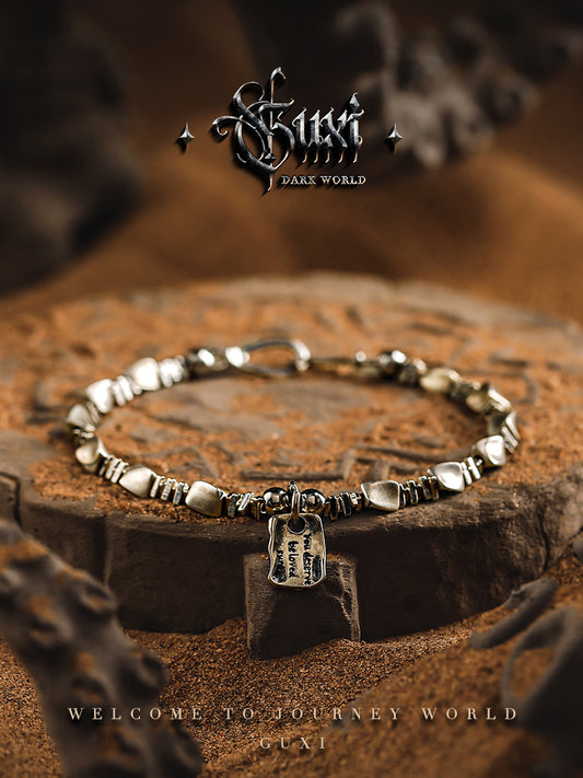 GUXI [Proverb] Niche broken silver bracelet, high-end bracelet, retro personalized silver jewelry, versatile