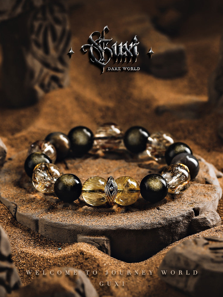 GUXI [Domination] Niche Obsidian Bracelet High-end Blonde Crystal Bead Bracelet Super Seven Crystal Jewelry