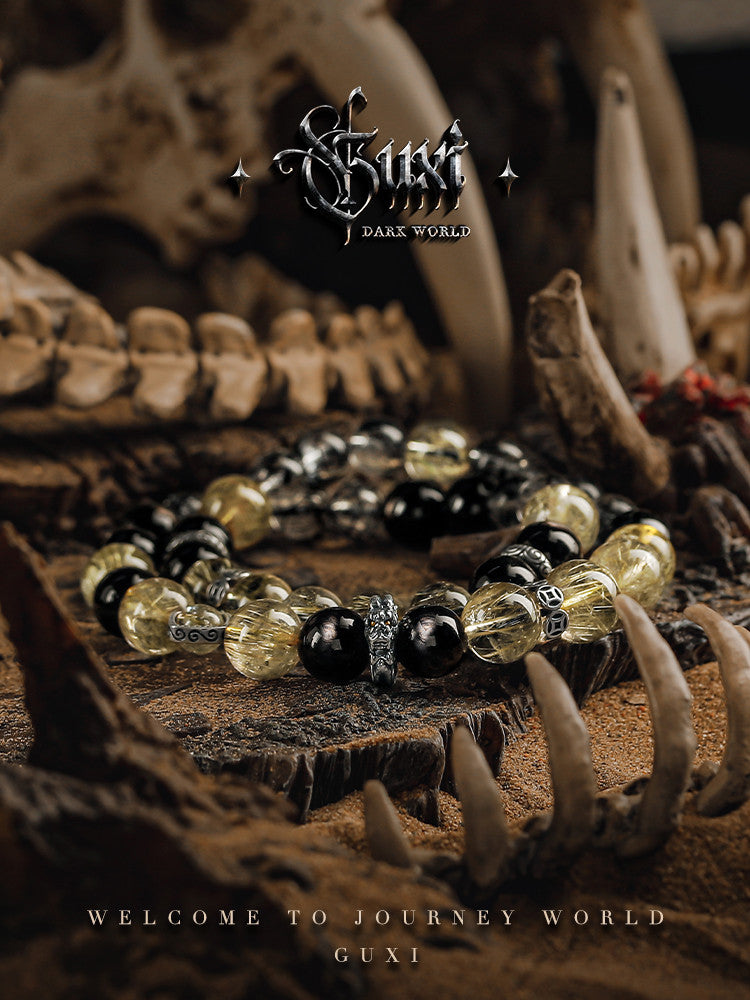 GUXI [Aolong] Retro crystal bracelet, high-end gold crystal bracelet beads, gold luck stone niche accessories