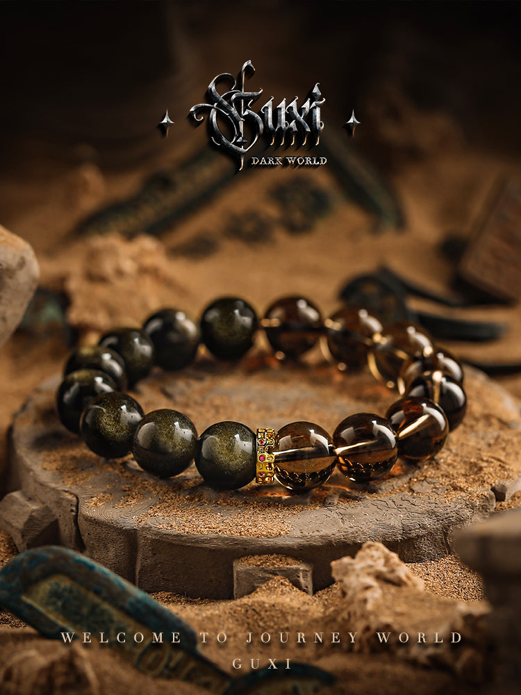 GUXI【Imprint】Gold Obsidian Bracelet High-end Tea Crystal Bead Bracelet