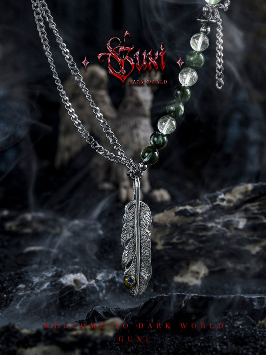 GUXI [Lone Wing] niche green dragon crystal beaded necklace green ghost retro pendant