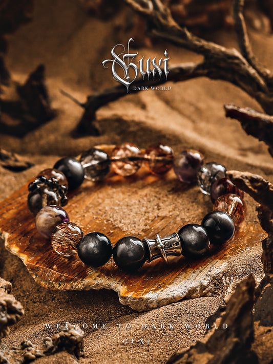 GUXI [Apocalypse] Retro high-end silver obsidian bracelet black gold super seven crystal bracelet light luxury jewelry