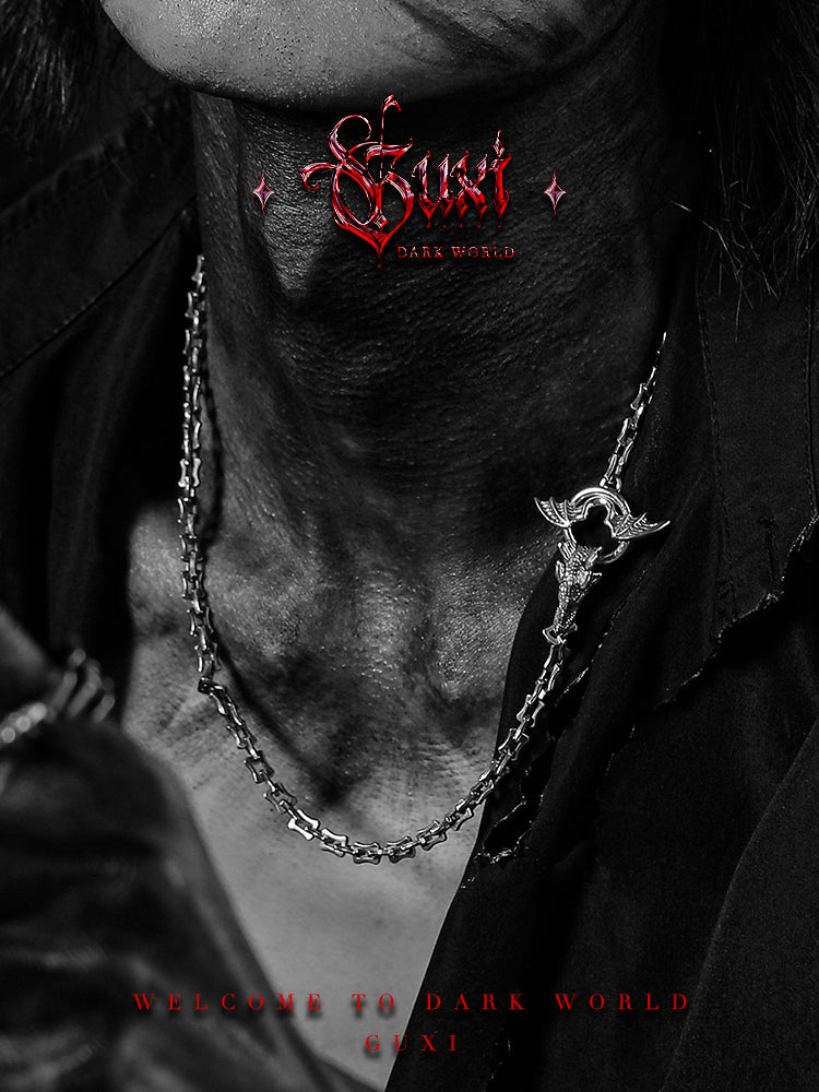 GUXI【Pterodactyl】Dark Retro 925 Silver Necklace High-end Trendy Brand Versatile Hip-Hop Niche Silver Jewelry