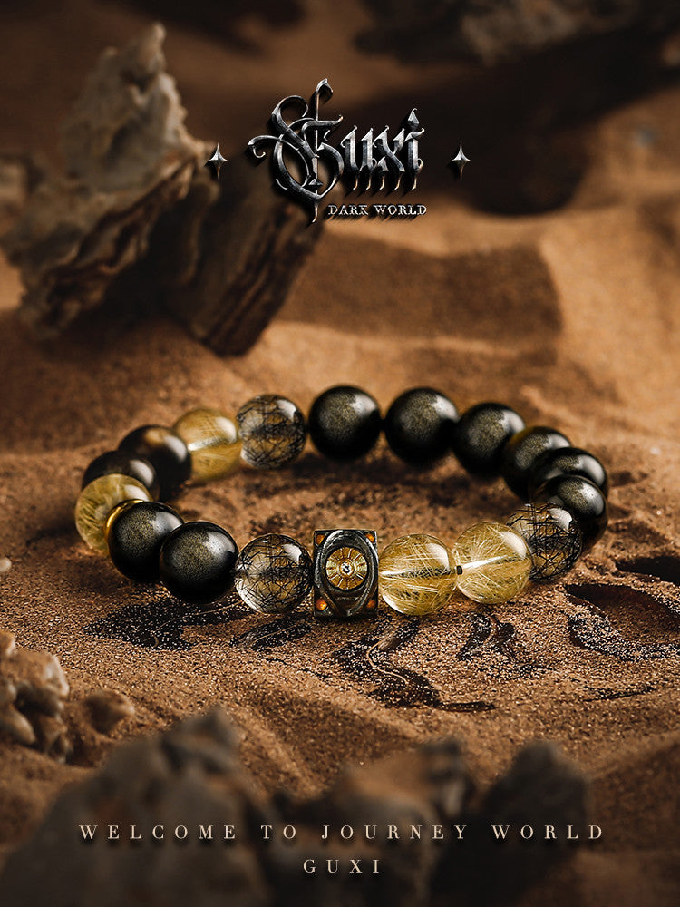 GUXI【Devil's Eye】Obsidian Bracelet High-end Niche Blonde Crystal Bead Bracelet for Your Boyfriend