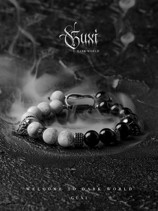 GUXI [Gemini] niche design obsidian bracelet high-end black and white bead bracelet retro jewelry