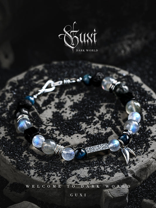 GUXI【Ghostland】Moonstone Bracelet High-end Blue Tiger Eye Bead Bracelet as a Birthday Gift for Your Boyfriend