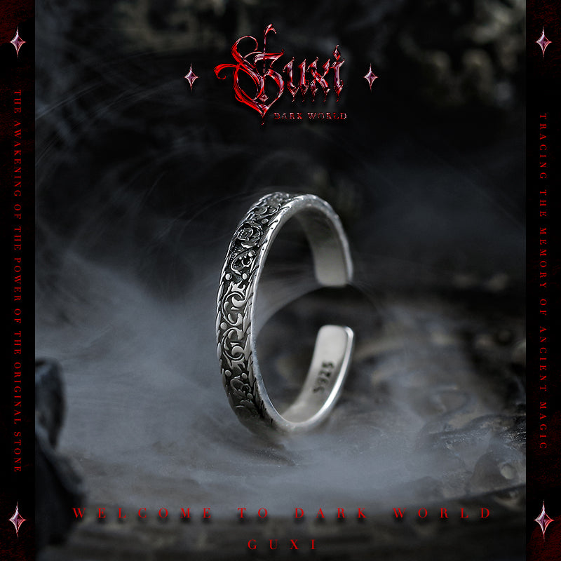 GUXI [Shadow Chaser] Dark style 925 silver ring, high-end niche, cold style, retro personalized open ring