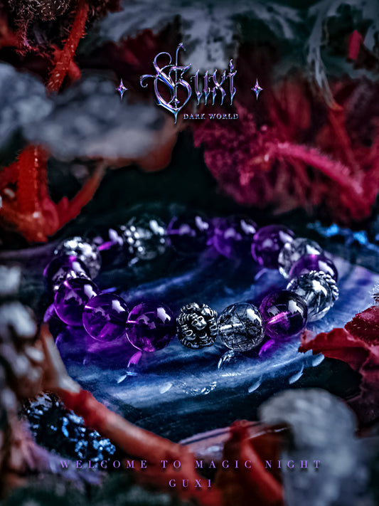 GUXI【Devil's Realm】Retro Amethyst Bracelet High-end Black Hair Crystal Bracelet Beads Niche Accessories