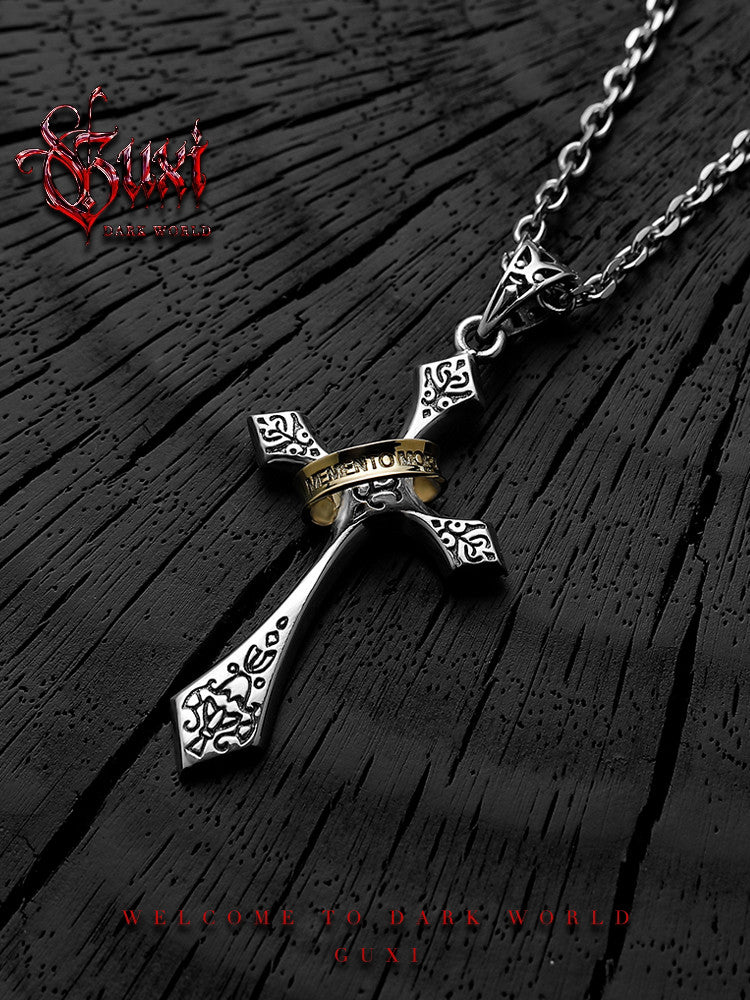 GUXI [Ring of Holy Light] Original Retro Cross Pendant 925 Silver Necklace