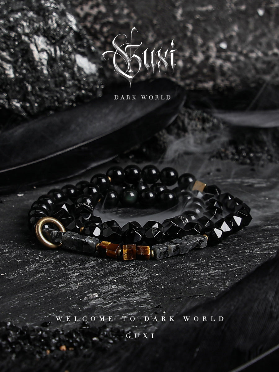 GUXI【Fall】original niche obsidian bracelet multi-layered tiger eye stone bracelet with high-end feel