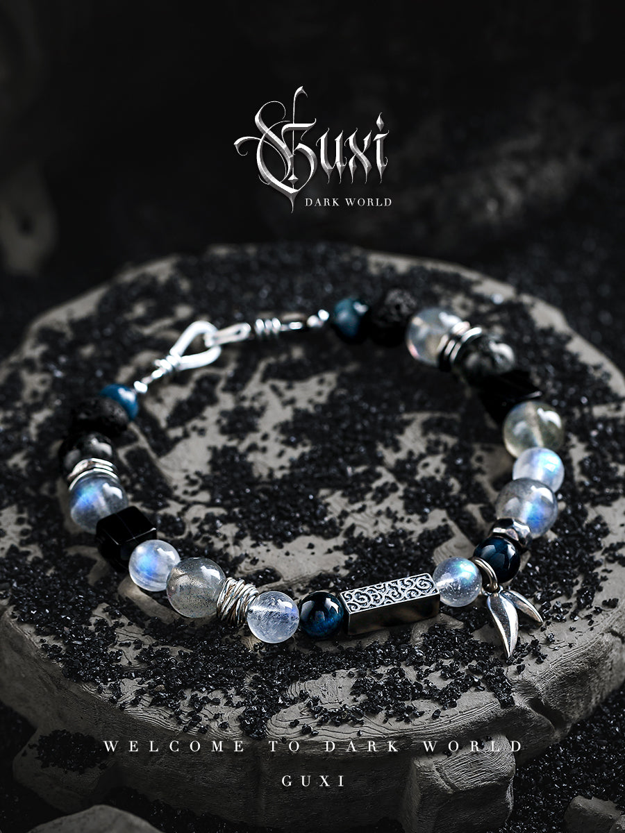 GUXI【Ghostland】Moonstone Bracelet High-end Blue Tiger Eye Bead Bracelet