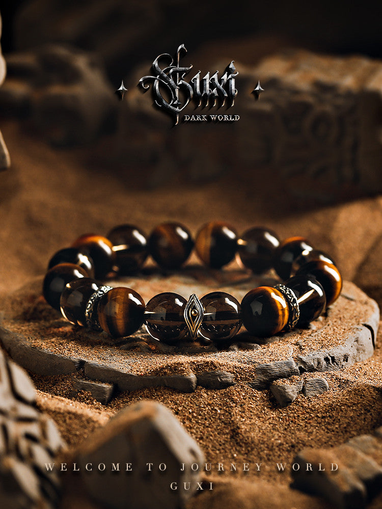 GUXI【Eye of Insight】Tiger Eye Stone Bracelet High-end Retro Tea Crystal Bead Bracelet