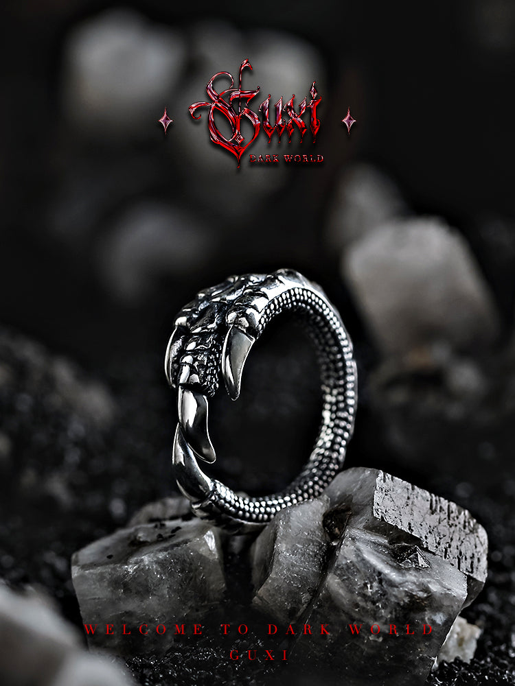 GUXI [Bearing] Dark Punk Style 925 Silver Ring High-end Retro Dragon Claw Ring Silver Ornament