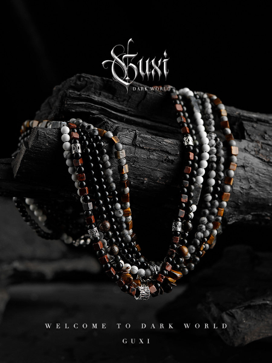 GUXI [Furious] Tiger Eye Stone Color Beaded Necklace, High-end, Simple Obsidian Retro