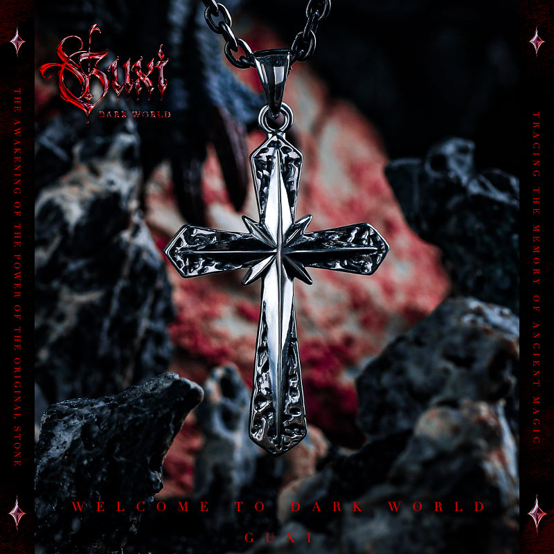 GUXI [Zhaohui] Dark style 925 silver necklace, high-end retro cross pendant, niche silver jewelry