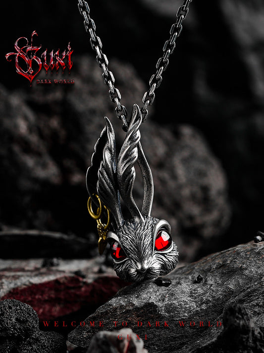 GUXI [Magic of Darkness] Retro 925 Silver Necklace High-end Alice Rabbit Pendant Niche Silver Jewelry