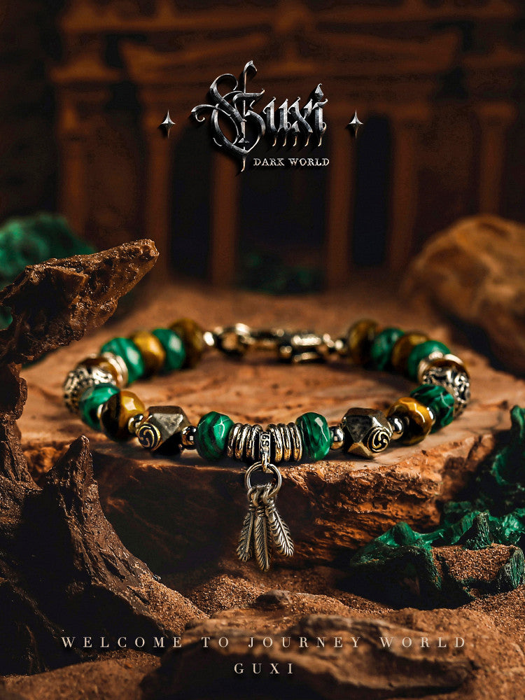 GUXI [Feather Hunting] Retro Tiger Eye Stone Bracelet High-end Malachite Bracelet Bead Personality