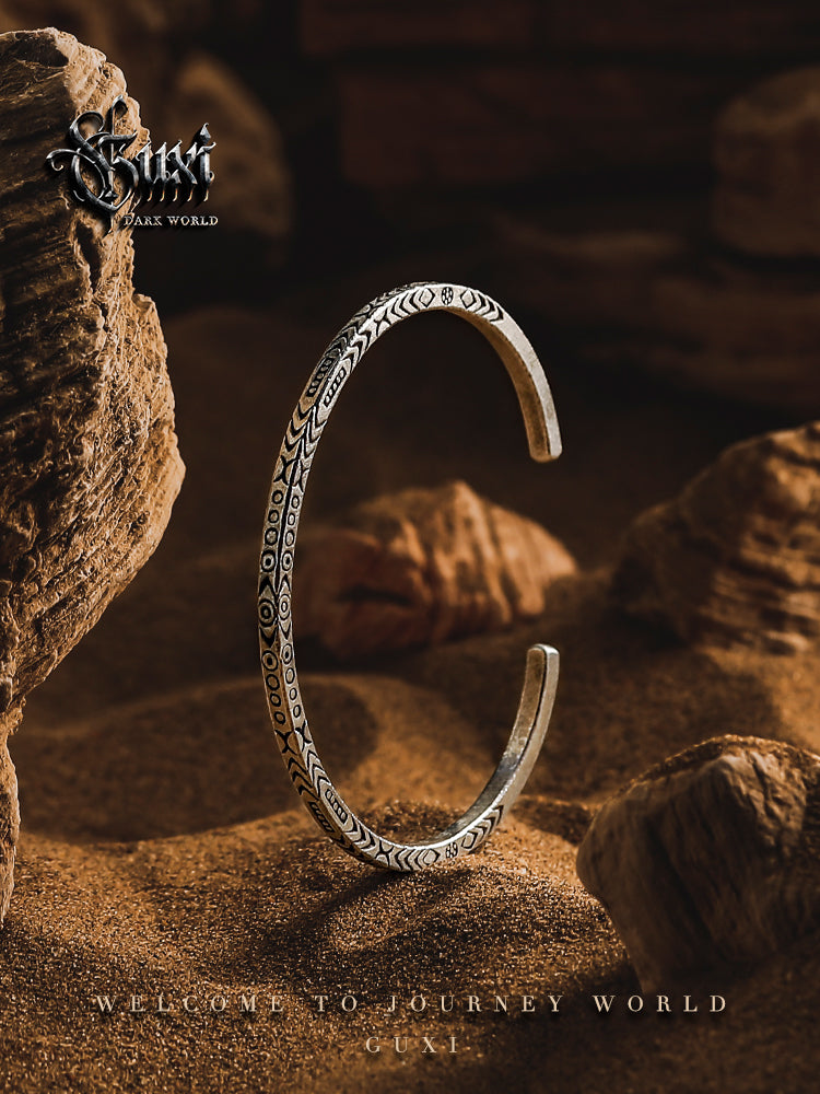 GUXI [Inscription] Original Retro 925 Silver Bracelet Niche Open Bracelet Handmade Silver Jewelry