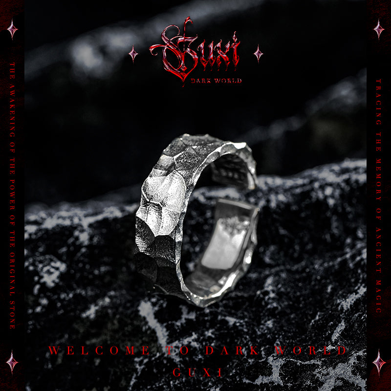 GUXI [Time Fragments] Dark Retro 925 Silver Ring Simple Opening Adjustable High-Level Ring