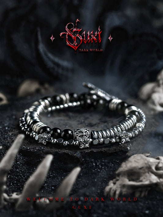 GUXI【Underworld】Obsidian Bracelet High-end Retro Multi-circle Bead Bracelet as a Birthday Gift for Your Boyfriend