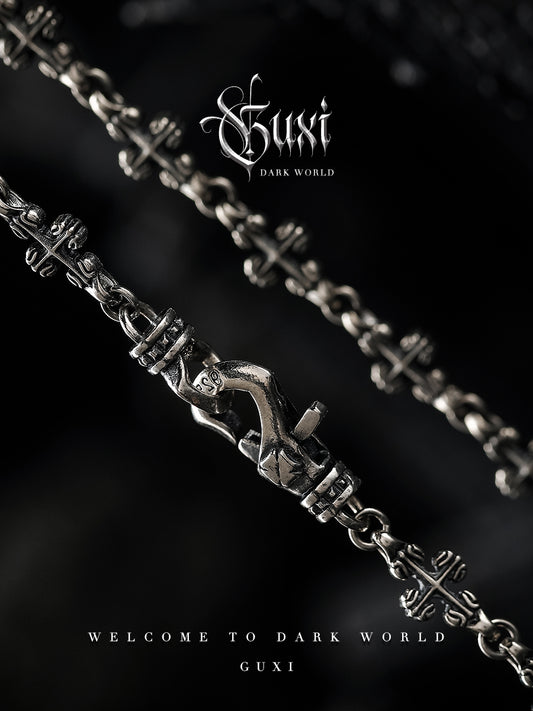 GUXI [Counterattack] 925 silver cross necklace, high-end and personalized hip-hop clavicle chain niche jewelry