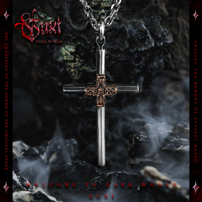 GUXI [Empty World] Dark Wind Cross Pendant 925 Silver Necklace