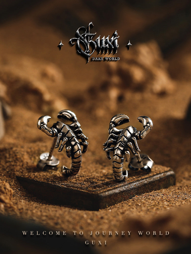 GUXI【Strange】personality cold style retro 925 silver scorpion earrings niche design