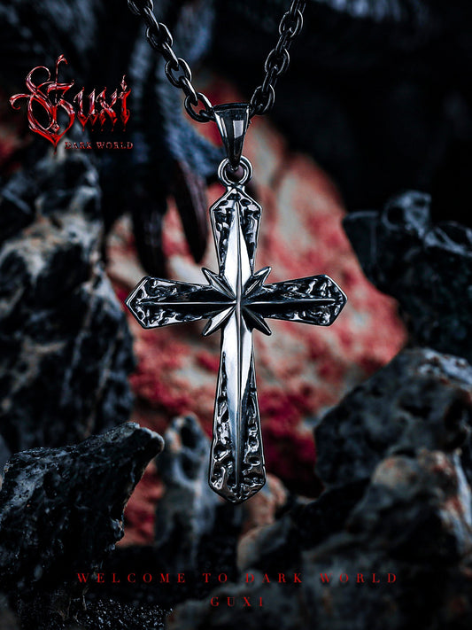 GUXI [Zhaohui] Dark style 925 silver necklace, high-end retro cross pendant, niche silver jewelry