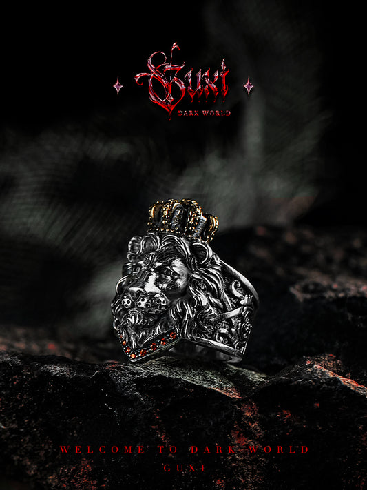 GUXI【Baying】Niche Dark 925 Silver Ring Lion King Ring High-end Retro Handmade Silver Jewelry