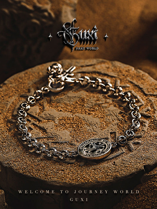 GUXI [Faith] European and American hip-hop retro 925 silver bracelet high-end niche silver jewelry as a gift for your boyfriend