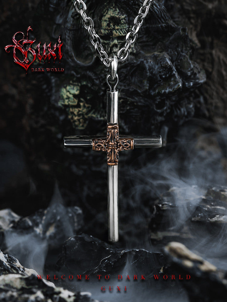 GUXI [Empty World] Dark Wind Cross Pendant 925 Silver Necklace