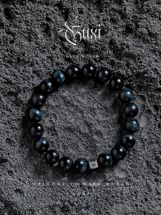 GUXI [Xinghai] dark blue tiger eye stone bracelet trendy high-end bead bracelet niche simple jewelry