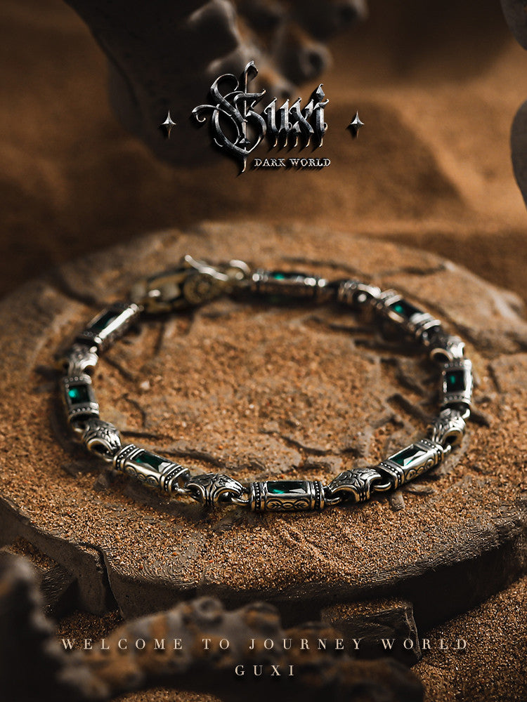 GUXI [The Story of Vientiane] Retro 925 silver bracelet with a high-end feel, a gift for boyfriend, handmade silver jewelry, fashionable