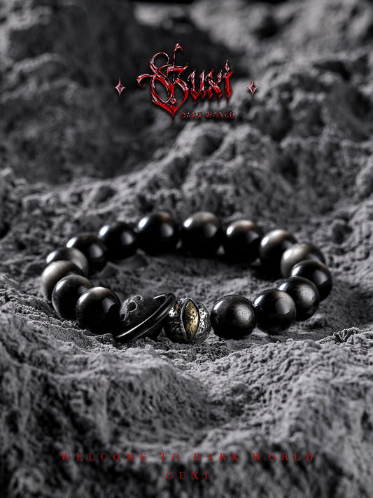 GUXI [Black Hole] Dark Silver Obsidian Bracelet High-end Retro Bracelet Gift