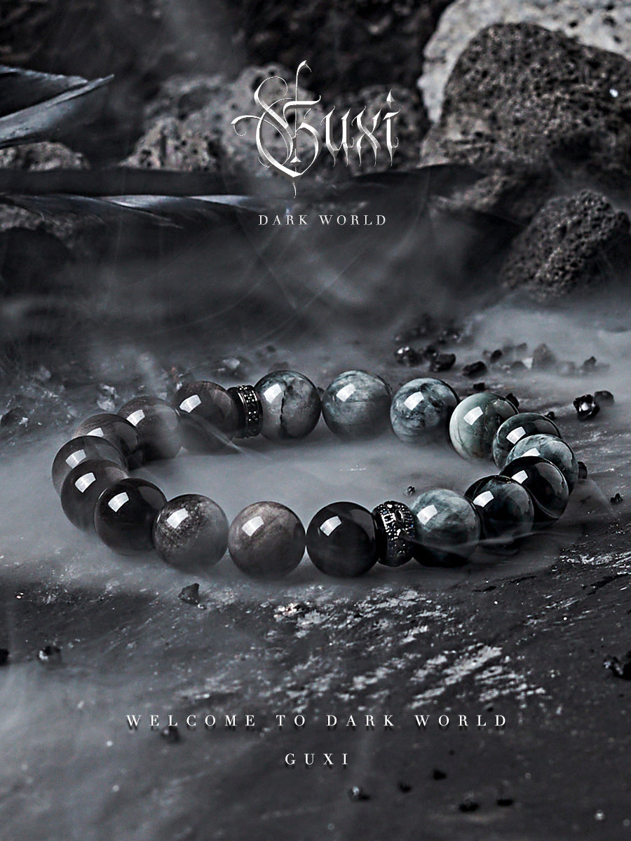 GUXI [Ninghui] silver obsidian bracelet, high-end eagle eye stone bead bracelet