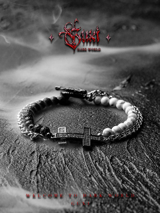 GUXI [Backlight] Original design retro volcanic stone multi-layer bracelet high-end cross bracelet jewelry