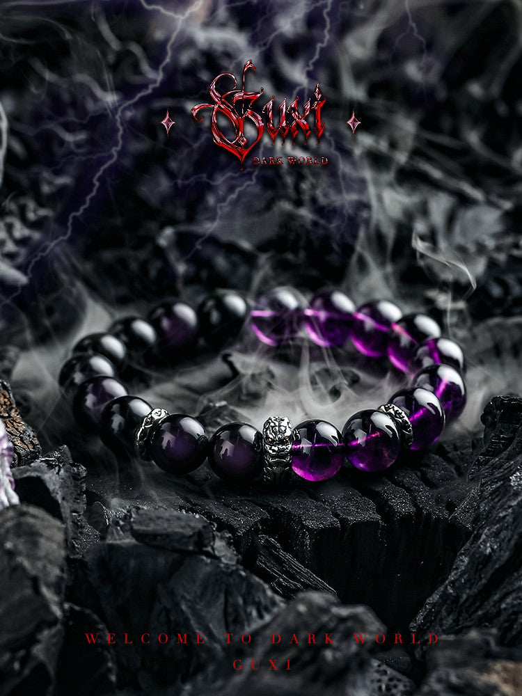 GUXI [Thunder Dragon] Dark style obsidian bracelet, high-end retro amethyst hand beaded jewelry