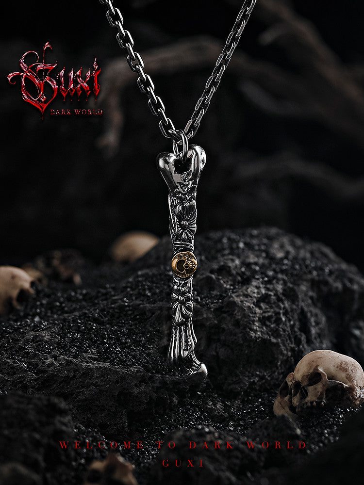 GUXI [Desolation] Retro 925 silver necklace high-end leg bone pendant skull