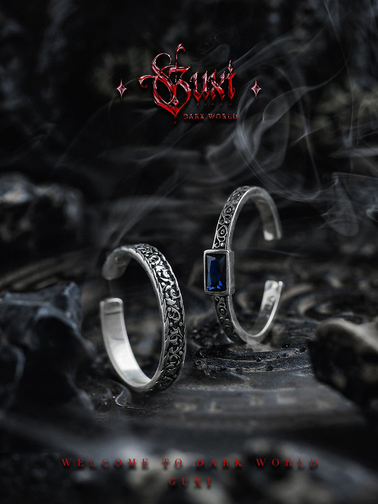 GUXI [Shadow Chaser] Dark style 925 silver ring, high-end niche, cold style, retro personalized open ring