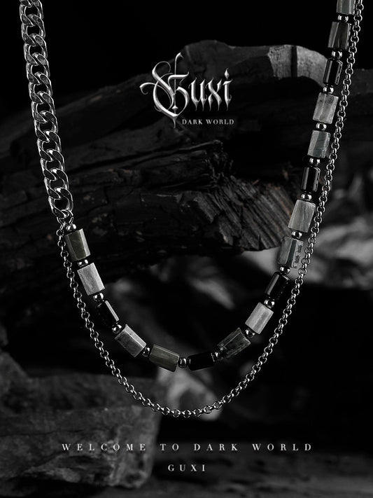 GUXI [Darkest Hour] niche design black onyx titanium steel necklace high-end jewelry