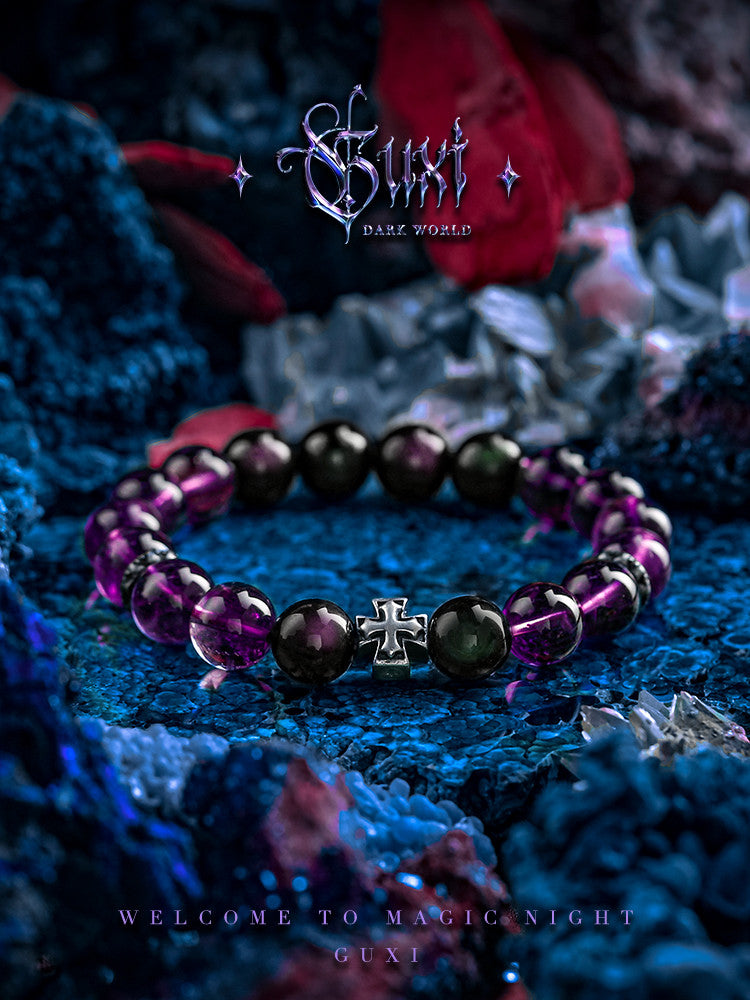 GUXI [Alternate World] Obsidian Bracelet High-end Retro Amethyst Bracelet Beads Simple Accessories Niche