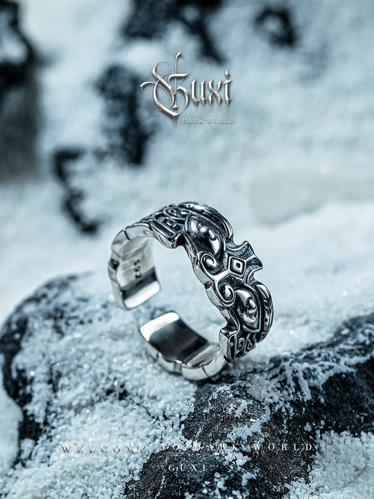 GUXI [Gold Swallowing Beast] Niche retro 925 silver ring opening adjustable high-end index finger ring