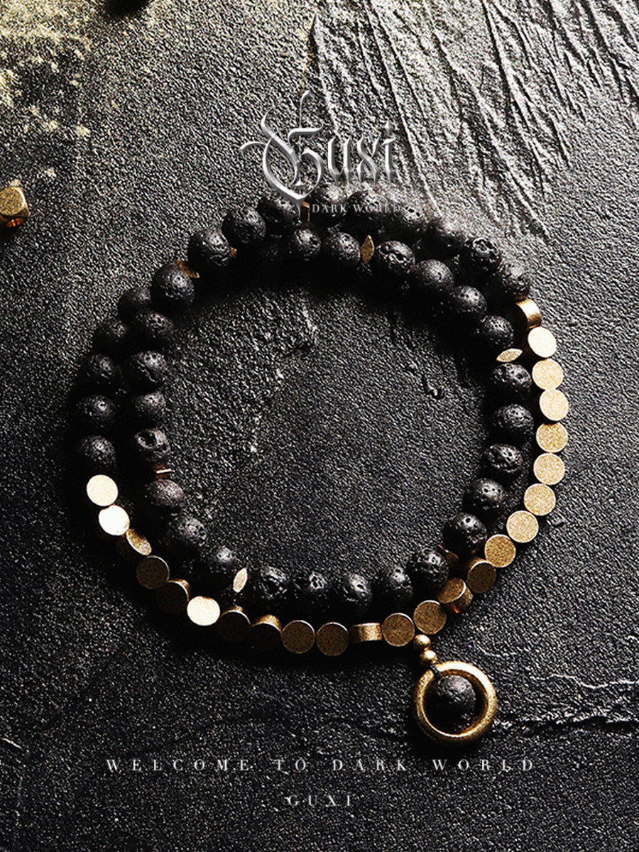 GUXI [Black Gold] Volcanic Stone Multi-layer Bracelet Niche Bead Bracelet High-end Jewelry