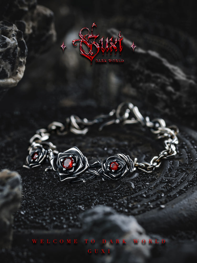 GUXI [Thorn Rose] Dark Style Niche Silver Bracelet High-end Retro Silver Jewelry as a Gift for Your Boyfriend