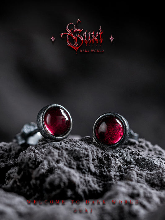 GUXI [Red Illusion] Dark style retro 925 silver earrings high-end ear pierced zircon earrings