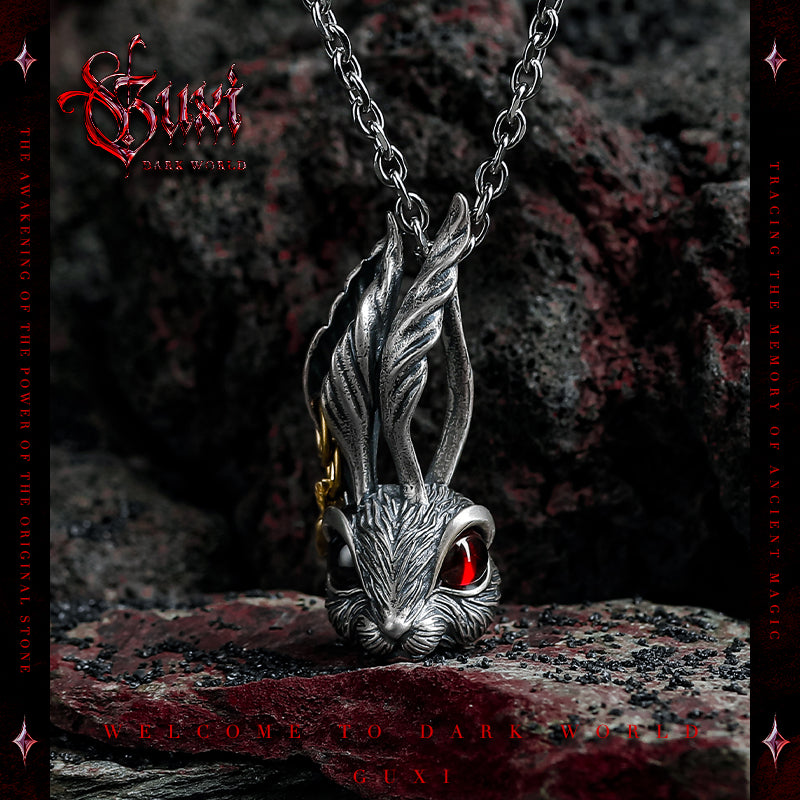 GUXI [Magic of Darkness] Retro 925 Silver Necklace High-end Alice Rabbit Pendant Niche Silver Jewelry