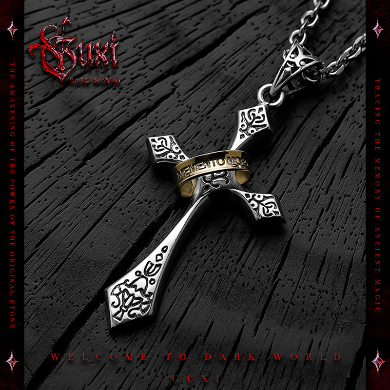 GUXI [Ring of Holy Light] Original Retro Cross Pendant 925 Silver Necklace