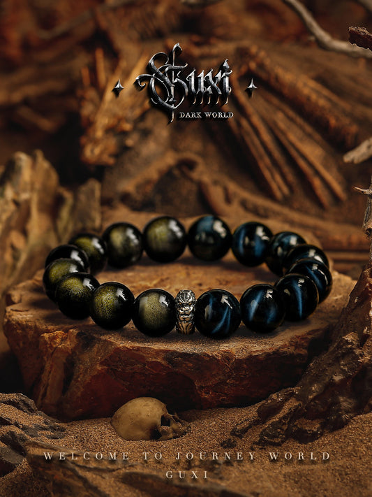 GUXI [Dragon Contract] Gold Obsidian Bracelet Niche Blue Tiger Eye Stone Bracelet Birthday Gift