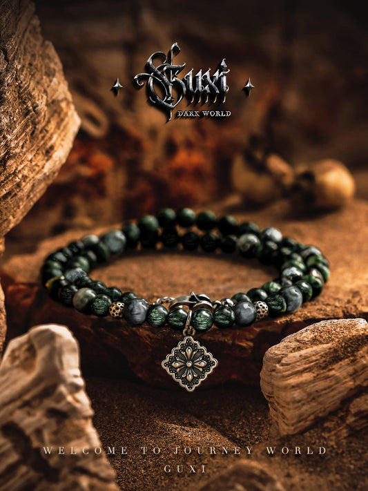 GUXI [Kong Ming] Green Dragon Crystal Bracelet High-end Retro Eagle Eye Stone Bracelet Beads Double-layered Jewelry Niche