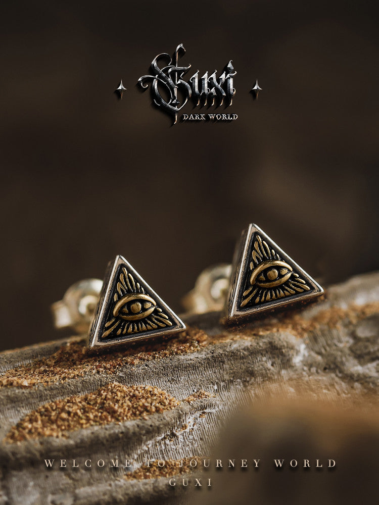 GUXI【gaze】Retro Eye of Horus 925 Silver Stud Earrings Triangular Jewelry